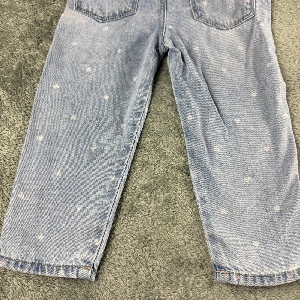 OshKosh‎ Bgosh Toddler Girls 2T Heart Print Denim Overalls Light Wash Blue Bibs